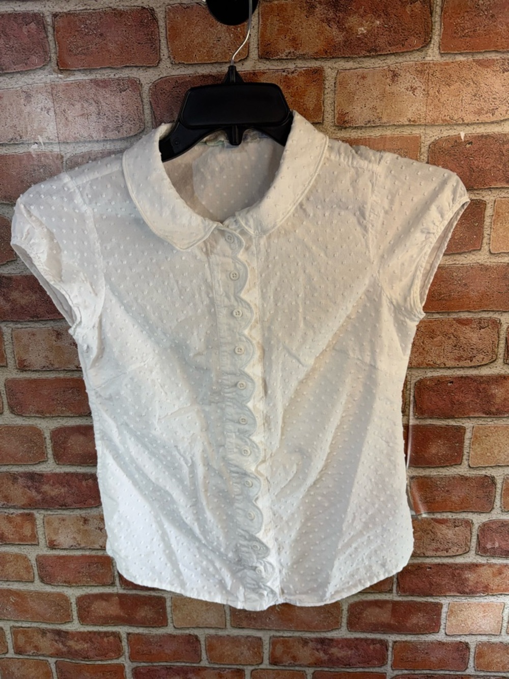 Boden Swiss Dot Peter Pan Collar cap sleeve button down fitted Blouse sz 4